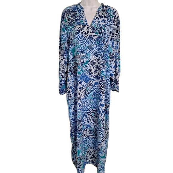 Natori Dresses & Skirts - Natori Caftan Womens Oversized Caftan Dress Womens Sz S Blue Boho Muumuu Kimono
